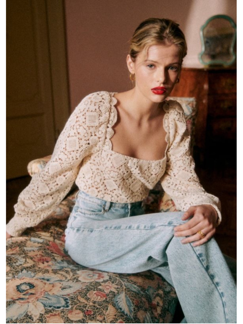 Sézane Alvere Blouse Ecru Knit sz M